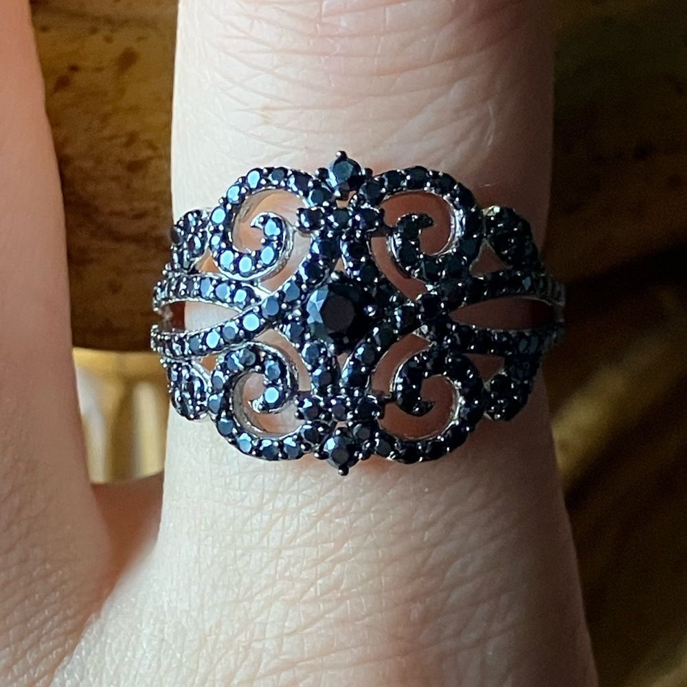 Natural Black Spinel Sterling Silver Ring Size 8